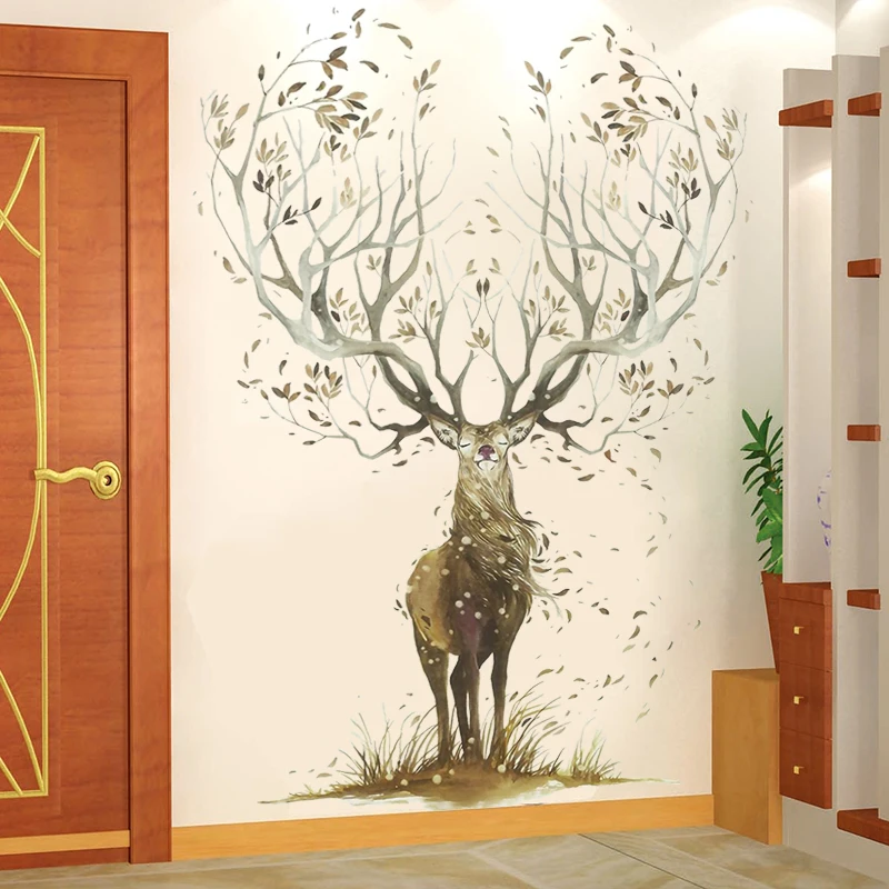 3D художественный Рог дерева олень Настенный декор снятие и наклейка Backsplash