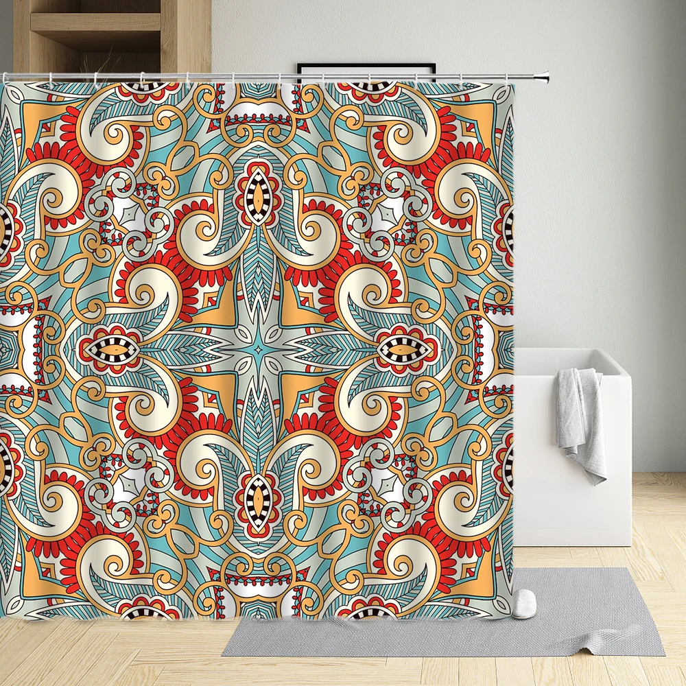 

Mandala Bohemian Style Creative Shower Curtains Red Green Blue Black Golden Beige Waterproof Cloth Bathroom Decor Bath Screen
