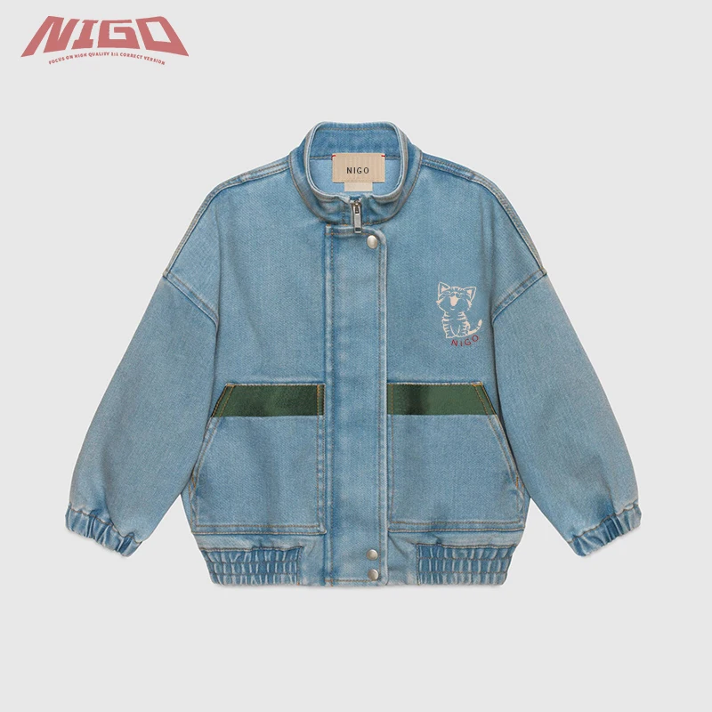 

NIGO Children's Cat Embroidered Denim Jacket For Pop It Aged 3-14 Kids Coat #nigo39542