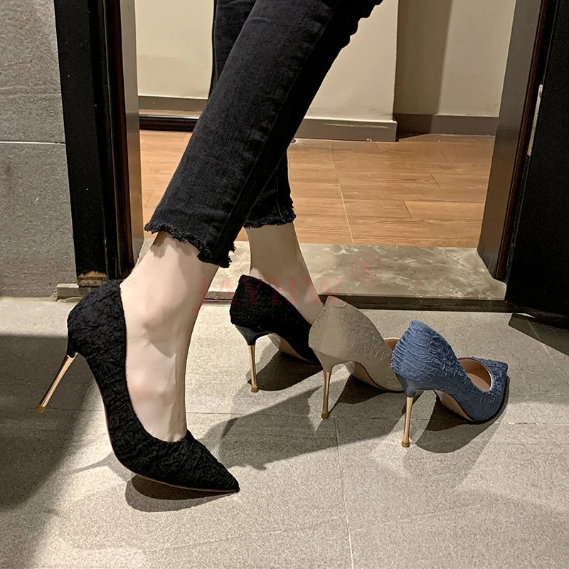 

Женские туфли-лодочки на высоком каблуке JAYHW, пикантные туфли-лодочки с острым носком, свадебные классические туфли, женские черные туфли на...