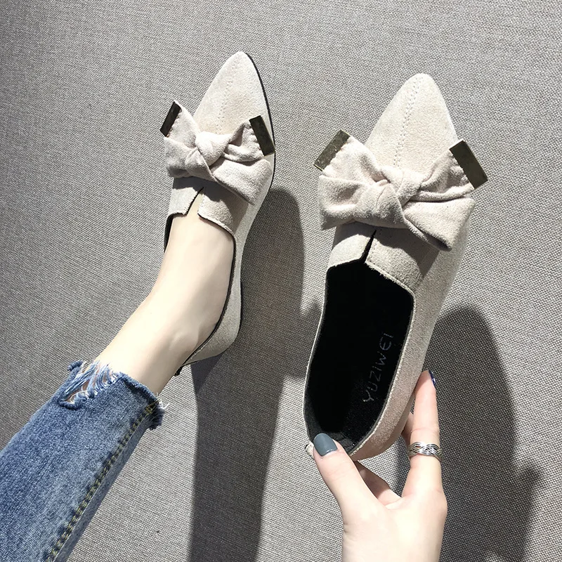 

2021 Spring and Summer New Daily Low-cut Pointed Thick Heel Women's Solid Color Bow Flat Shoes Office Women's Shoes NVDX54