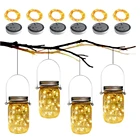 1 шт., светодиодные гирлянды на солнечной батарее для банок, крышек, садового украшения, рождественские уличные украшения для свадьбы, декоративные светодиодные лампы без банок