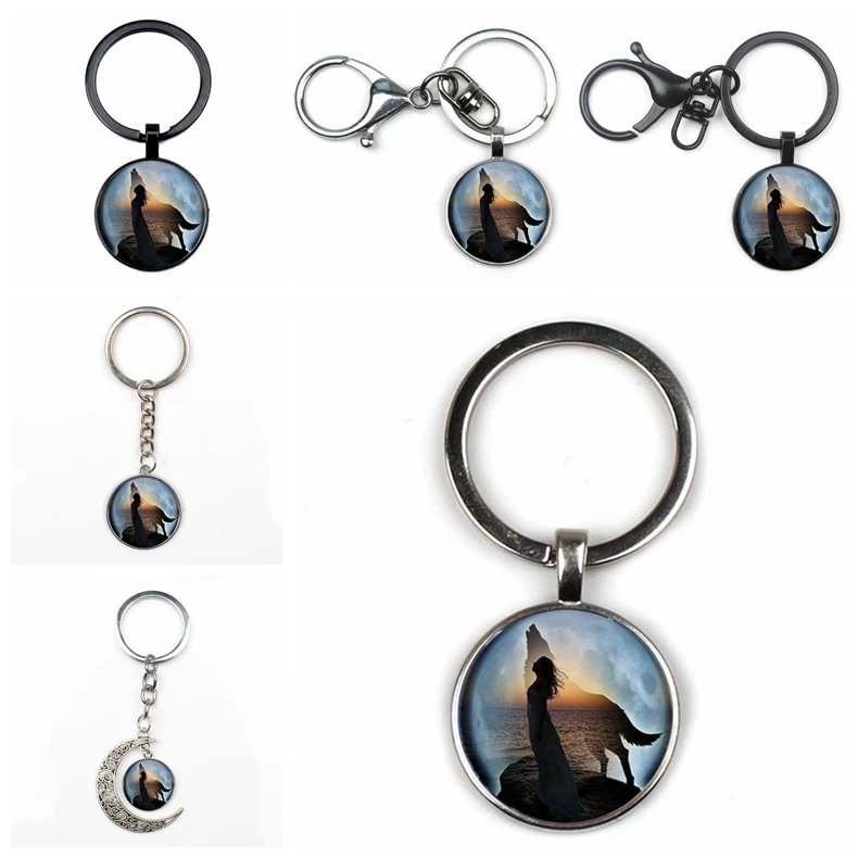 Модный гламурный женский волк фото Кристальный кулон брелок для ключей мужчин и