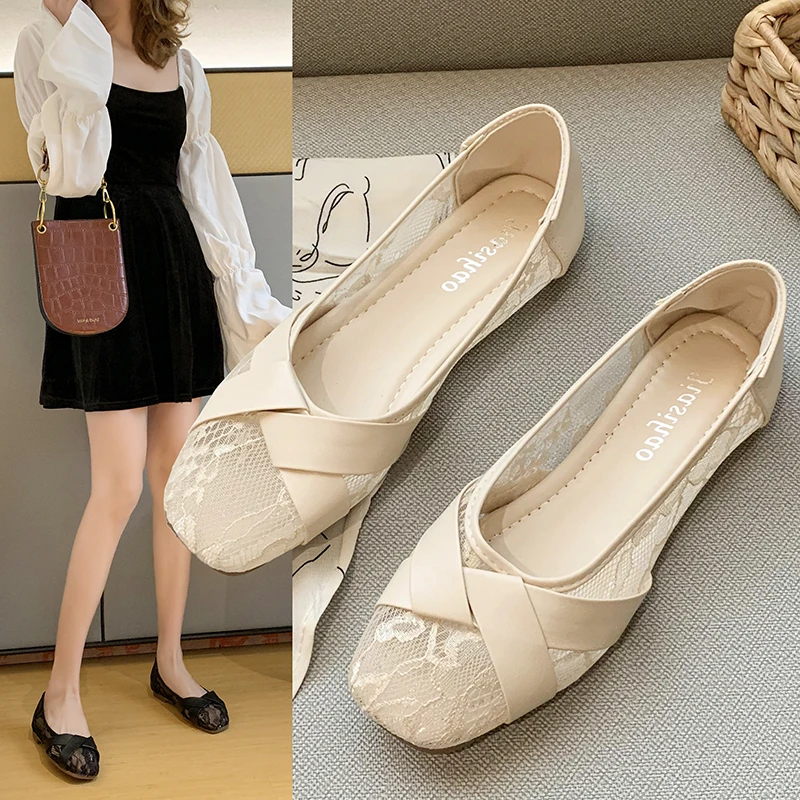 

Женские сетчатые дышащие туфли на плоской подошве, новые балетки, женская обувь на низком каблуке, без застежки