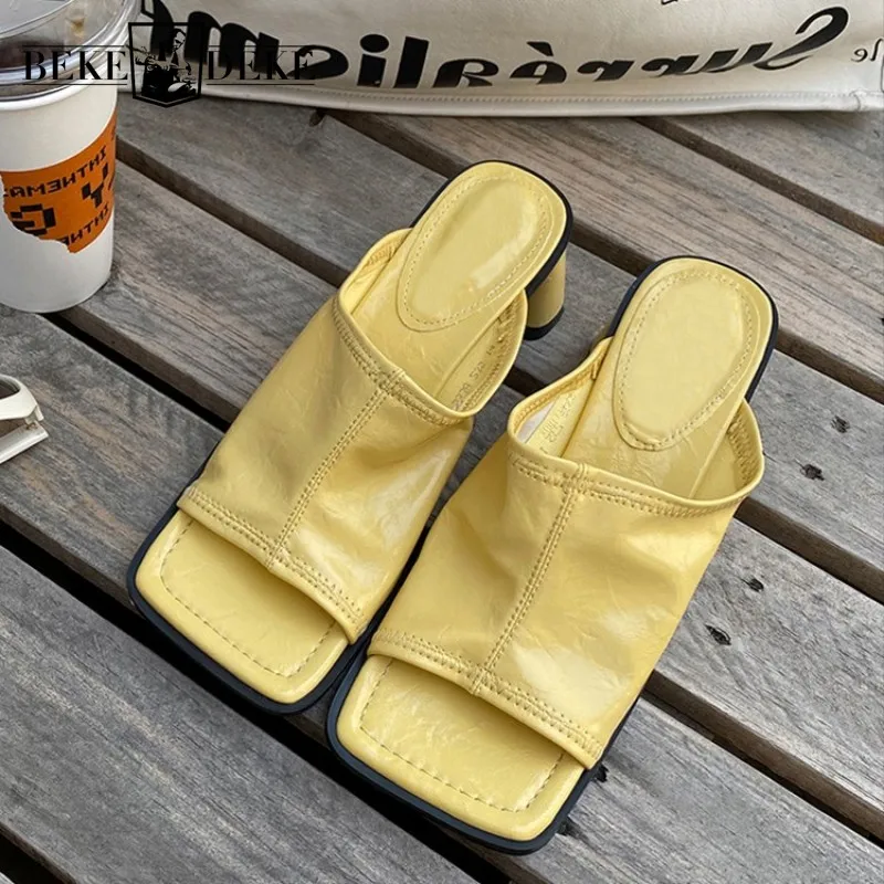 Сланцы женские с квадратным носком сандалии без застежки модные дизайнерские