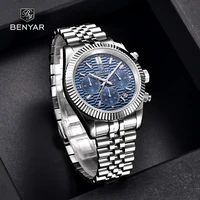 benyar 2021 top brand luxury quartz mens watches chronograph waterproof stainless steel luminous sport casual clock reloj hombre