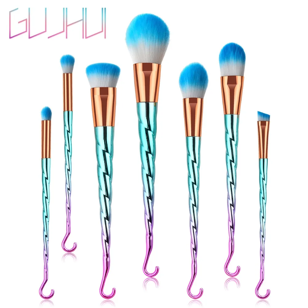 GUJHUI 7 шт набор кистей для косметики Розовый Зеленый нос тональный порошок тени