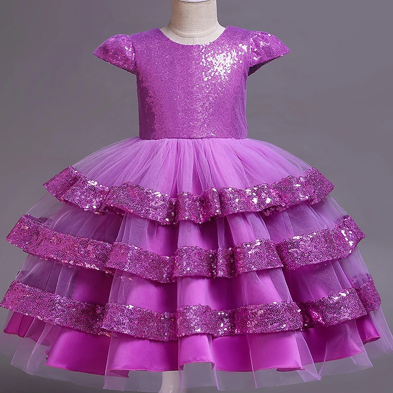 D1217-Purple Pegeant/Детские платья с блестками и открытой спиной для девочек; платья принцессы для свадебной вечеринки; многослойные платья-пачки для первого причастия для маленьких девочек - Цвет: D1217-Purple