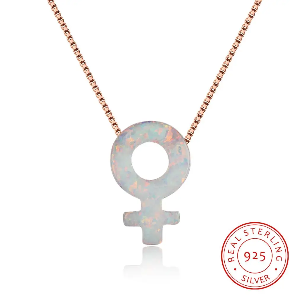 

925 Sterling Silver Fire Opal Necklace Pink White Color Female Symbol Necklace Opal Jewelry Chain Necklaces for Women