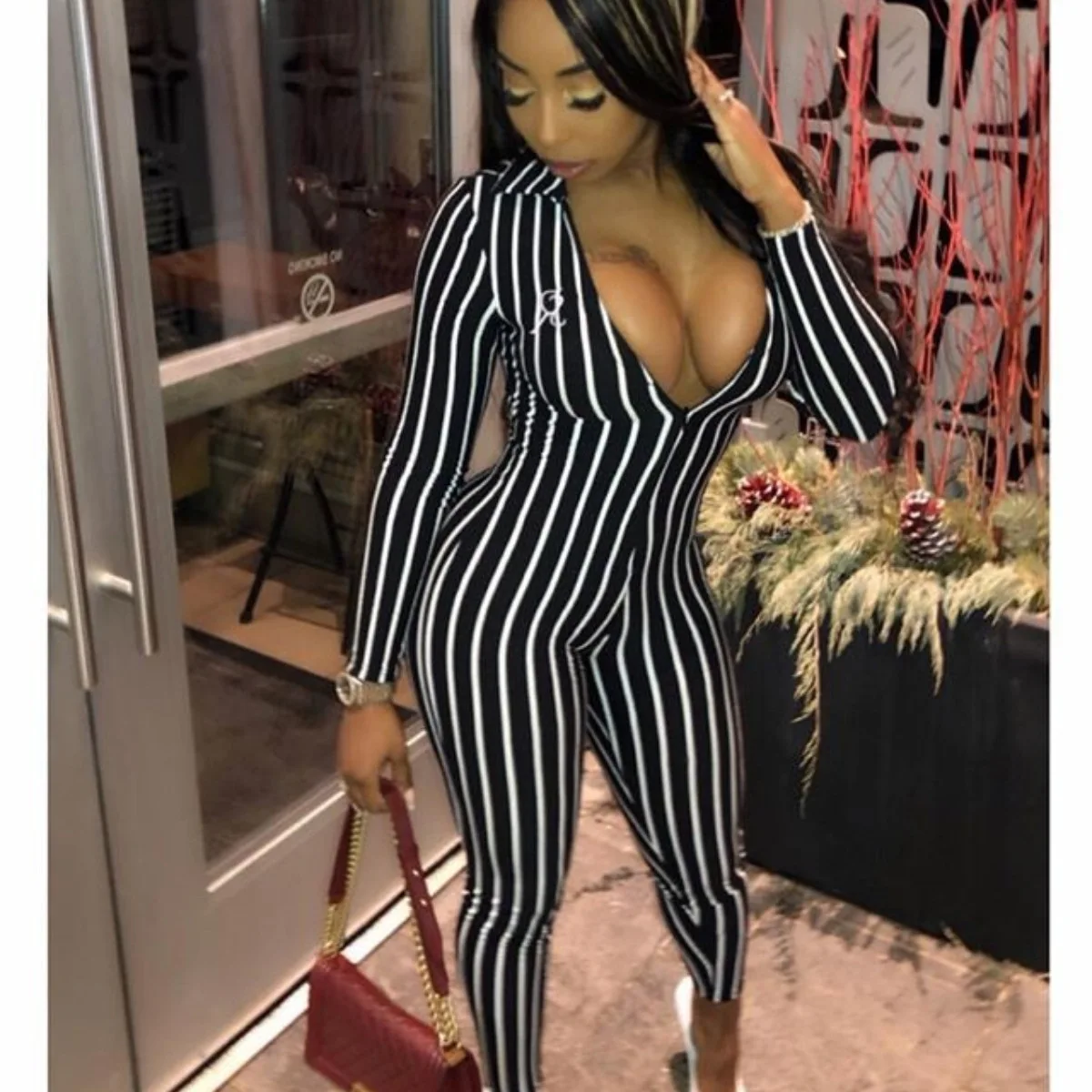 Женский спортивный комбинезон в полоску повседневный для тренировок и активного