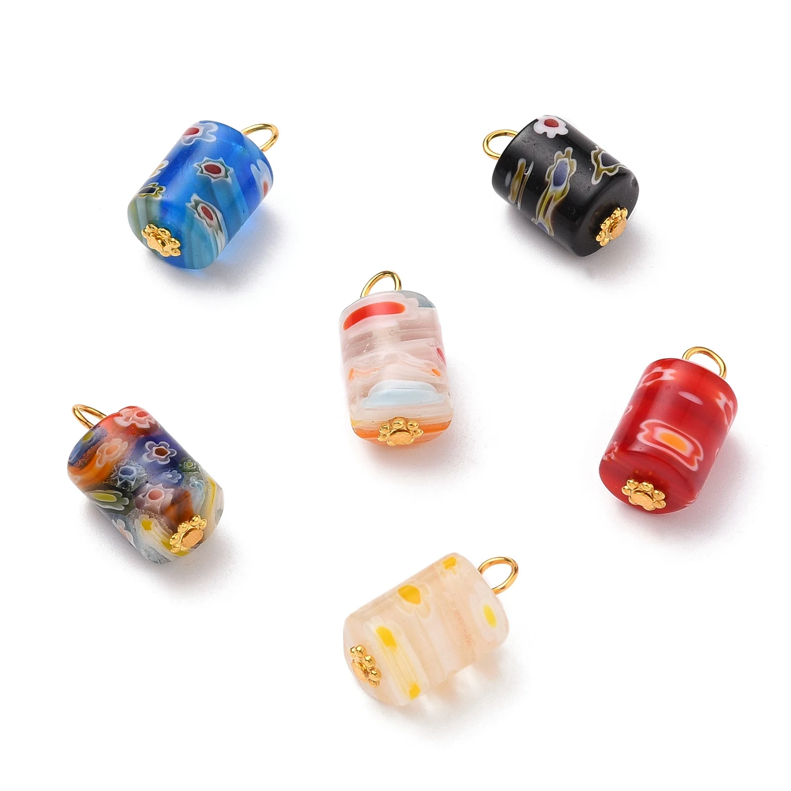 

100Pcs Handmade Glass Lampwork Charms Column Shape Flower Pendant For DIY Earrings Necklace Bracelets Jewelry Making Accessories