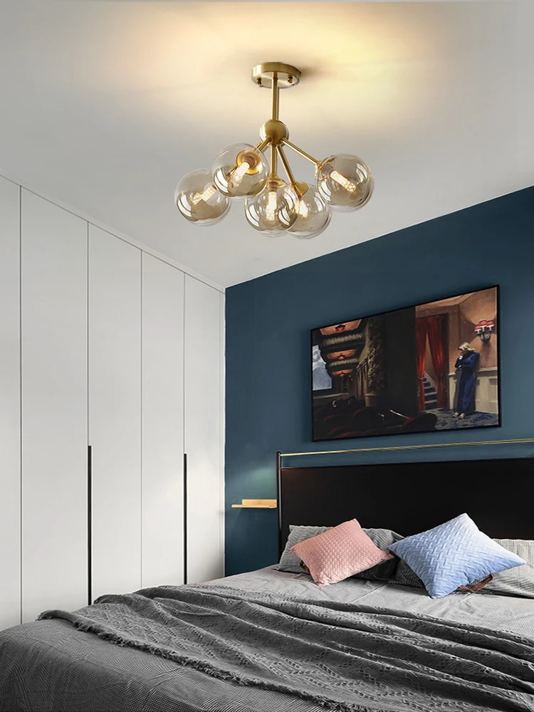 

Modern copper chandelier lighting dining room nordic ceiling lamps bedroom ceiling chandeliers living glass ball shade fixtures