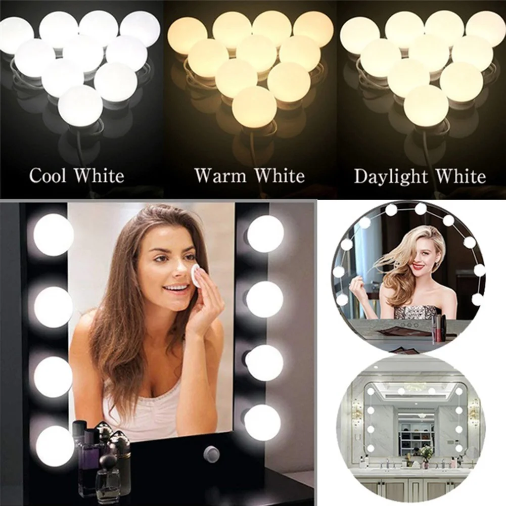 

LED 12V Makeup Mirror Light Bulb Hollywood Vanity Lights Stepless Dimmable Wall Lamp 2/6/10/12/14Bulbs Kit for Dressing Table