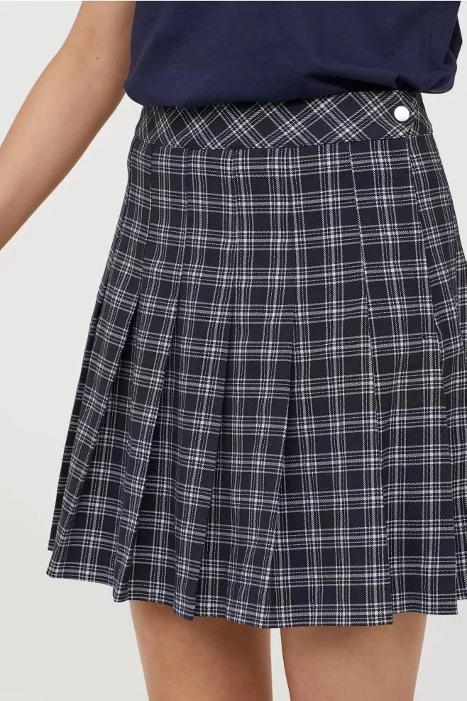 Женская плиссированная мини-юбка в клетку стиле преппи с высокой талией и