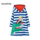 Детское осенне-зимнее платье с длинным рукавом, с вышивкой динозавра