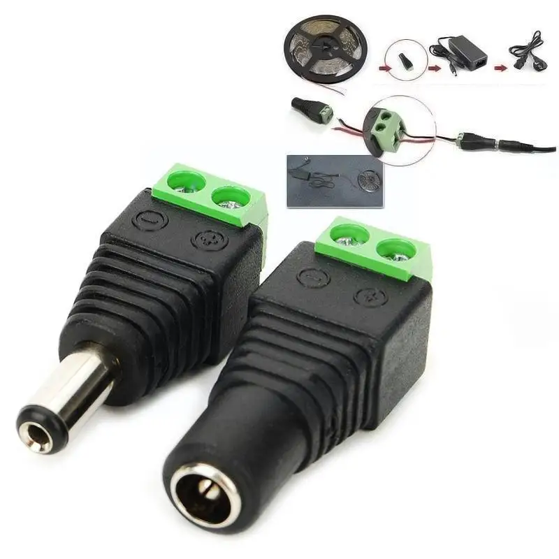 

Female Male Connectors 2.1*5.5mm Jack Power Adapter Electrical Wire Connector For Rgb Led Strip Light Cctv Camera B7k4