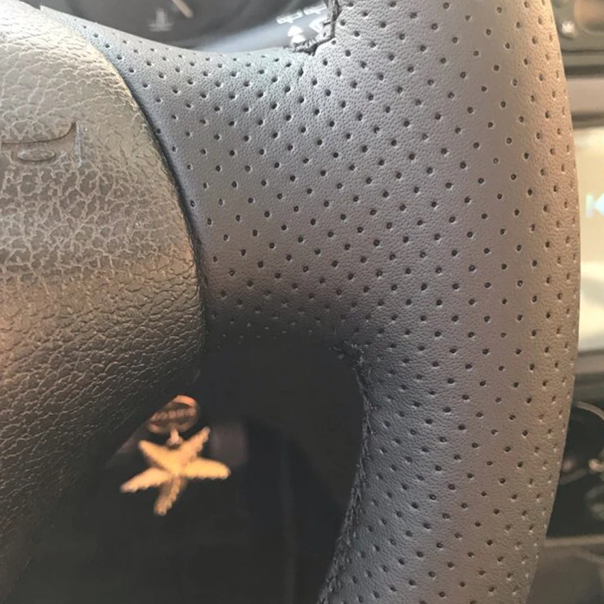 

LQTENLEO Black Genuine Leather DIY Hand Sew Car Steering Wheel Cover For Ford Fiesta 4 1996-2006 Mk4 1996-2006