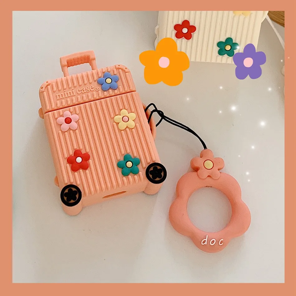 Orange Flower Чехол для AirPods, Модный милый чехол, сумка для багажа, беспроводной Чехол для наушников для Apple Airpods 2, защитный чехол с кольцом, брелок - Цвет: Orange Flower