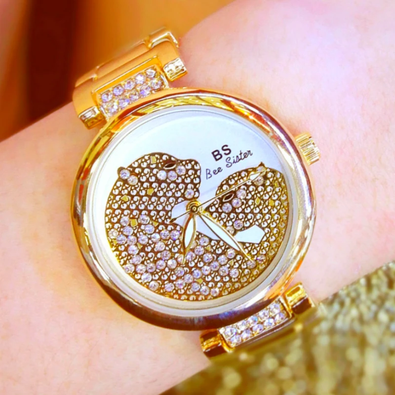 Часы наручные BS женские кварцевые люксовые элегантные золотистые со стразами в
