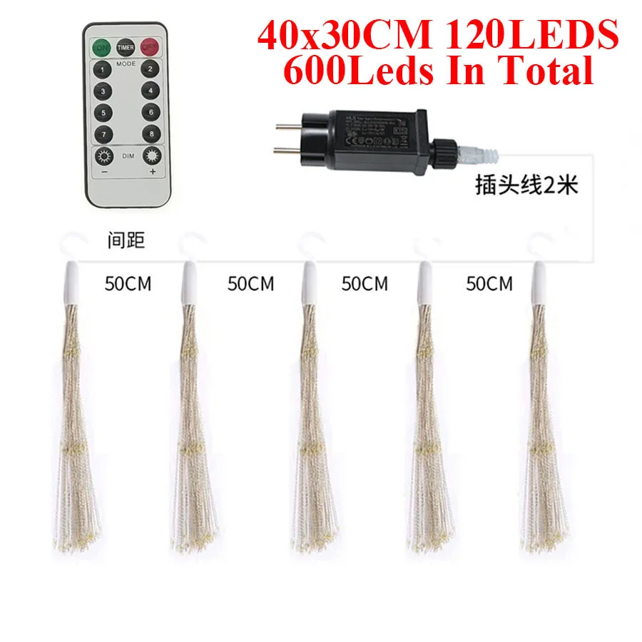 

Thrisdar 5IN1 LED Christmas Twinkle Fairy Light Fireworks String Light Hanging Starburst Light For Xmas Tree Wedding Party Patio