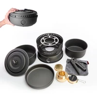 10pcs stainless steel cookware alcohol stove set portable outdoor camping cycling hiking picnic cooking pot bowl pan 2 4 person