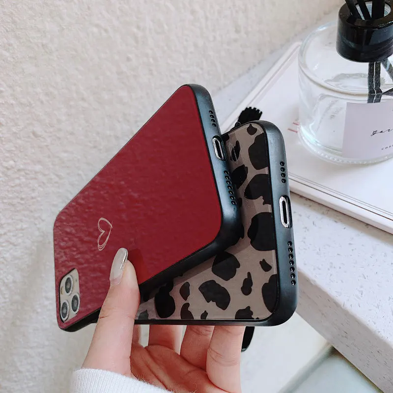 

For VIVO Y30 Y50 Y51 Y66 Y67 Y70S Y85 Y91c Y91 Case Give strap Fashion new Leopard Hard Glass Cover For VIVO Y95 X50 Pro Y51
