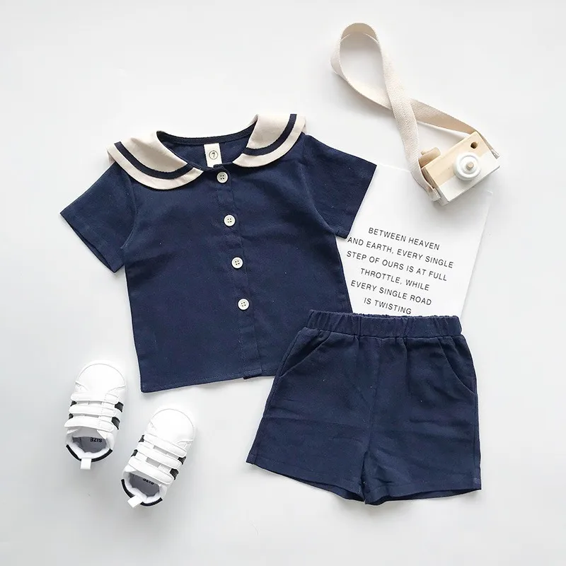2Pcs Baby Boys Girls Set Summer Casual Navy Style Short Sleeve T-shirt Tops + Pants Costume | Детская одежда и обувь