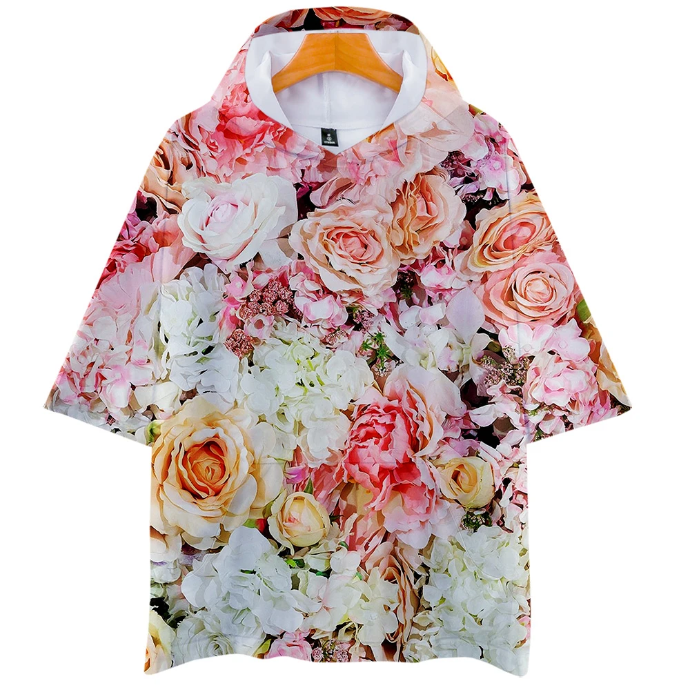 

Harajuku Colorful Flower Rose Chrysanthemum Hooded T Shirt 3D Printed Adult Children Hooded T-shirt Boys/Girls Short Sleeve Tees
