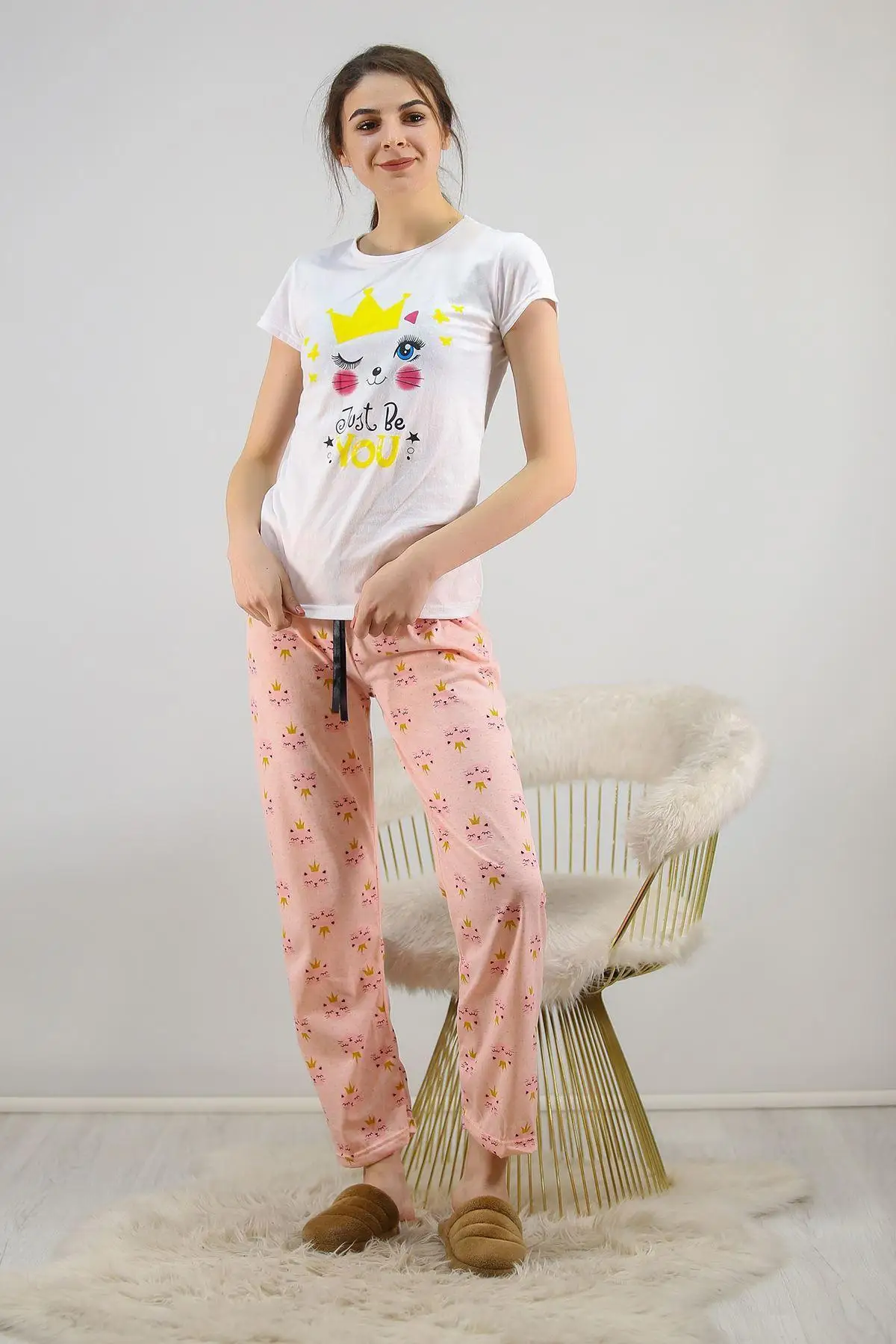 

Printed Pajamas Sets Sweatproof Comfortable Fabric Good Sleep Vivid Colors Durable Healthy Sleep Comfortable Collar
