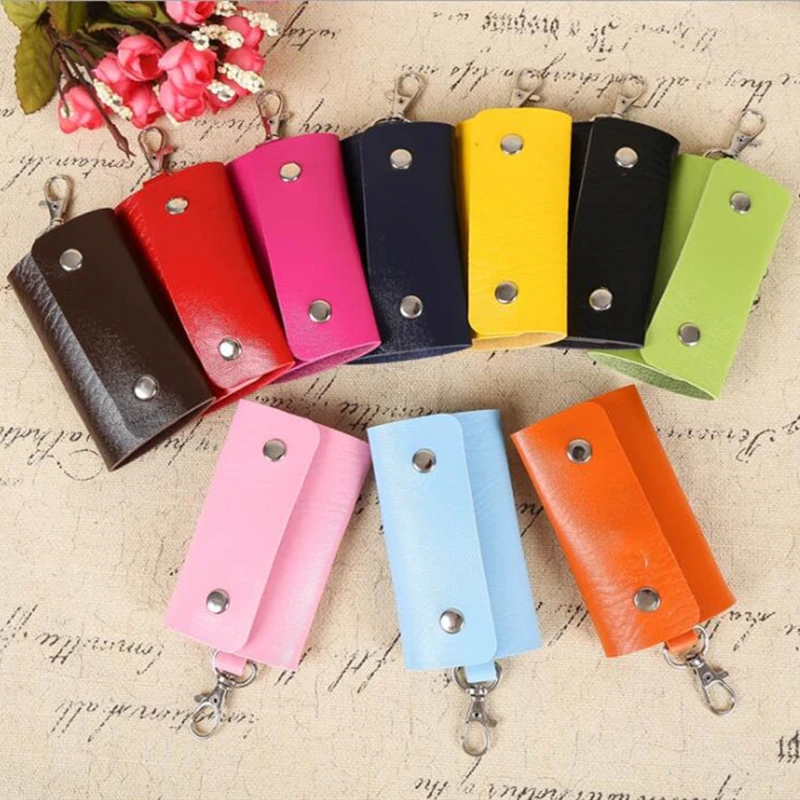 

1 PC Portable Leather Housekeeper Holders Car Keychain Key Holder Bag Case Unisex Wallet Cover Simple Solid Color Storage Bag