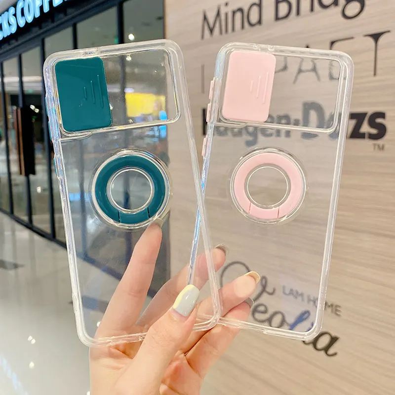 

Candy Color Finger Ring Holder Clear Phone Case For Samsung Galaxy S22 Plus Ultra A33 A73 M51 A13 5G Lens Protection Back Cover