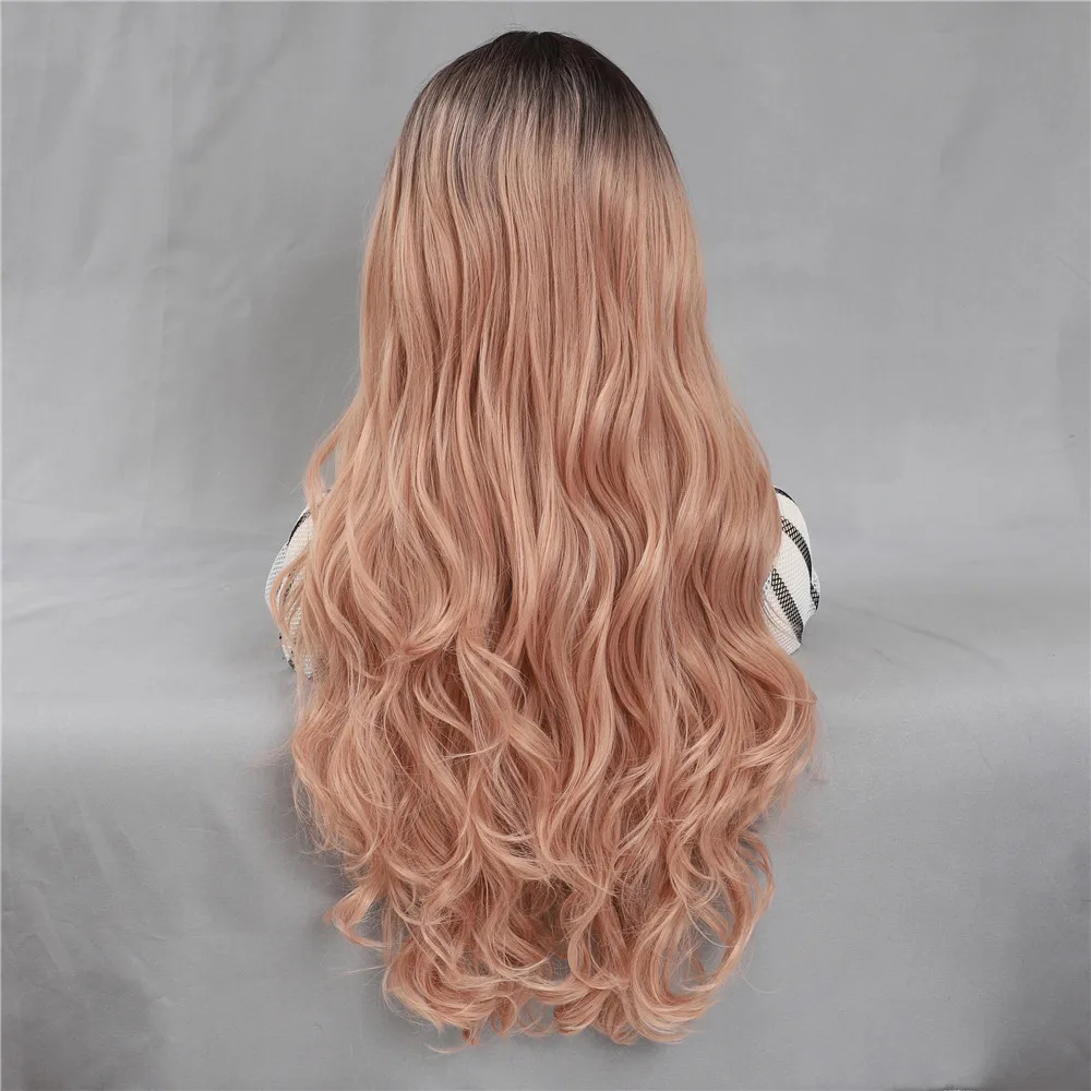X-TRESS Orange Pink Ombre Colored Synthetic Machine Made Wig Middle Part Long Wavy Hairstyle Cosplay Natural Hair For Women |