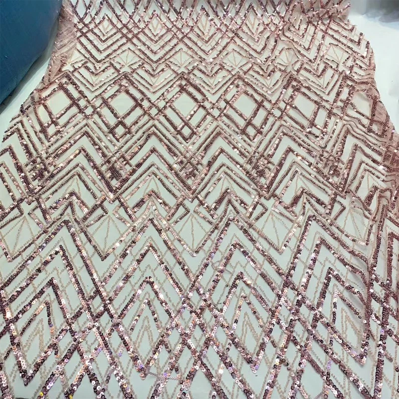 

New Arrival African Mesh Lace Fabric High Quality Geometry With Multicolor Beads Soft Polyester Lace Gorgeous For Dress