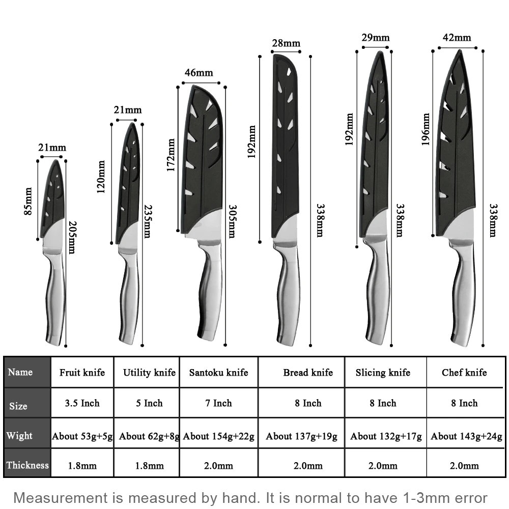 Набор кухонных ножей Santoku антипригарный японских из нержавеющей стали