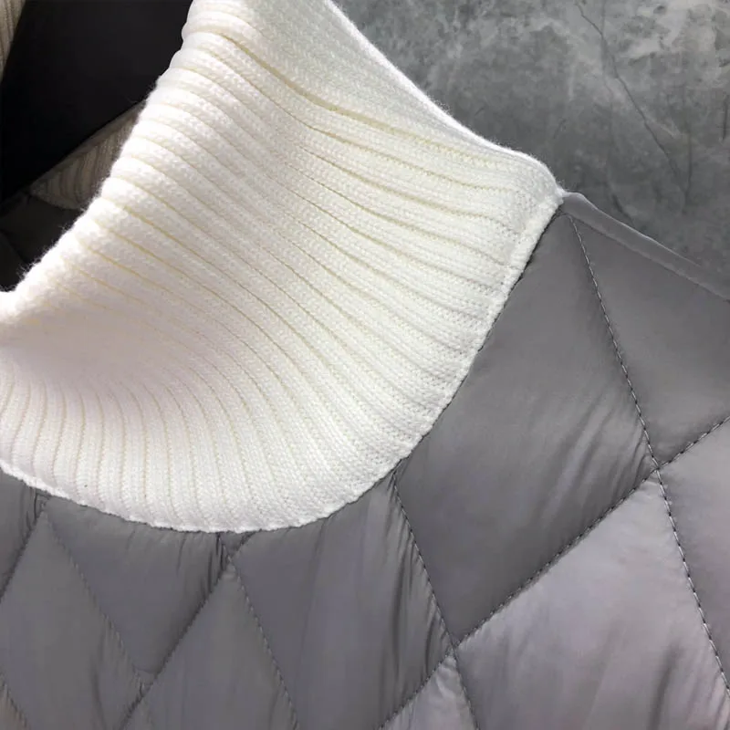 TB THOM Men's Jacket Winter Brand Classic RWB Stripe Diamond Lattice Turtleneck Cotton-Padded Pullovers Luxury Harajuku Jackets