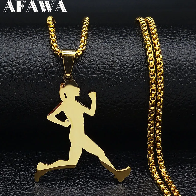 

Fashion Sport Stainless Steel Necklaces Jewelry Gold Color Running Women Necklaces Jewelry collares mujer N18909S05