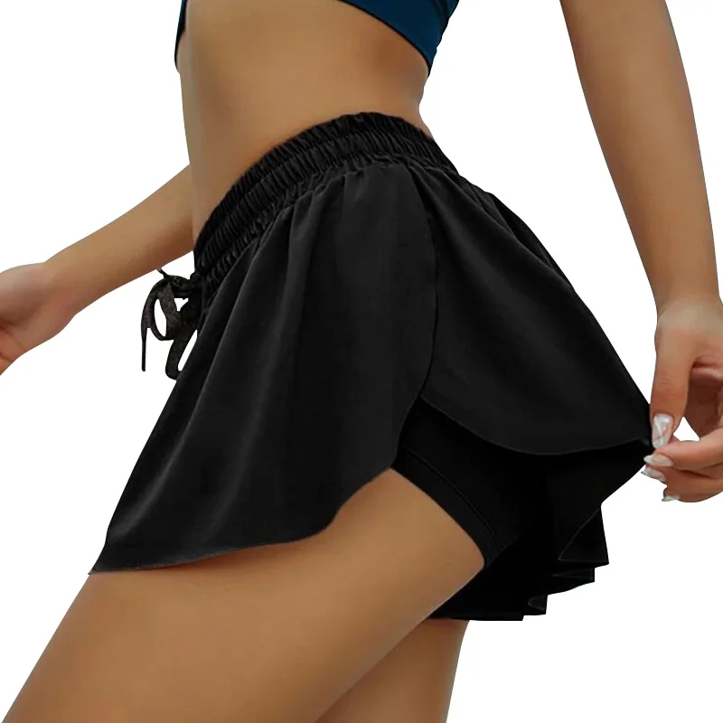 Спортивные шорты для спортзала бега женские имитация двух частей быстросохнущие