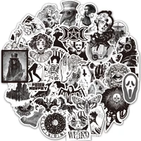 50pcs black and white gothic style horror thriller stickers cool skateboard motorcycle guitar waterproof sticker kid classic toy