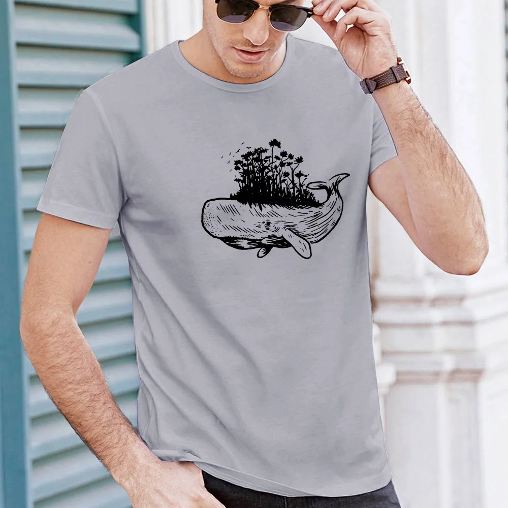

2021 Summer Tshirt Men Cool Funny Whale Print O-Neck Loose Man Clothes Funny Short Sleeve Streetwear Fashion Top Tees Tshirt