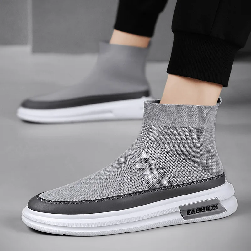 

Men Air Cushion Sneakers Men's High-top Sock Shoes Elastic Fabric Breathable Causal Cozy Jogging Shoes Soft Lightweight Footwear