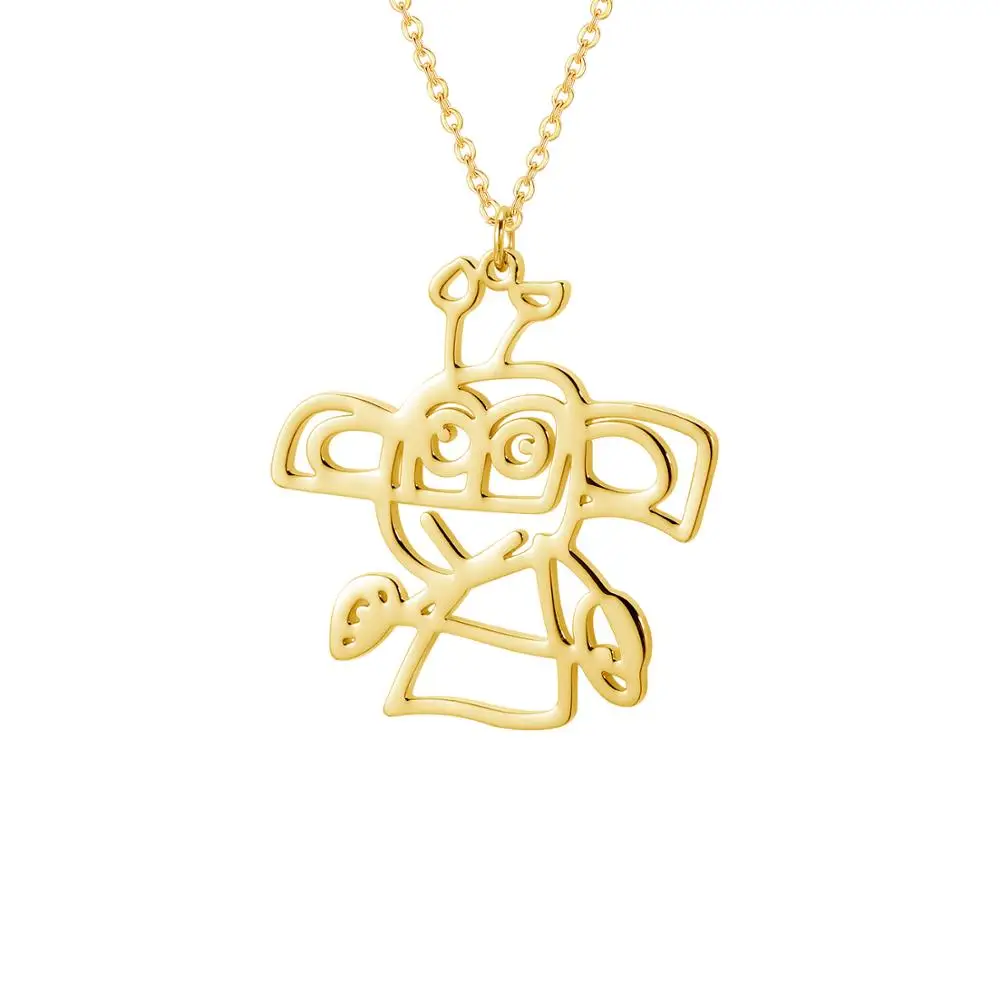 Custom DIY Children Drawing Necklace Kids Art Child Artwork Personalized Graffiti Necklaces Custom Your Design Name Logo Jewelry