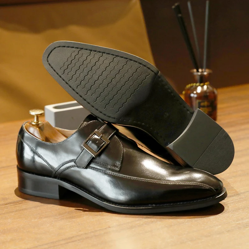 

DESAI Monk Genuine Leather Men Shoes Business Handmade Dress Brogue Formal Wedding Shoes for Men with Buckle Strap Slip On 2020