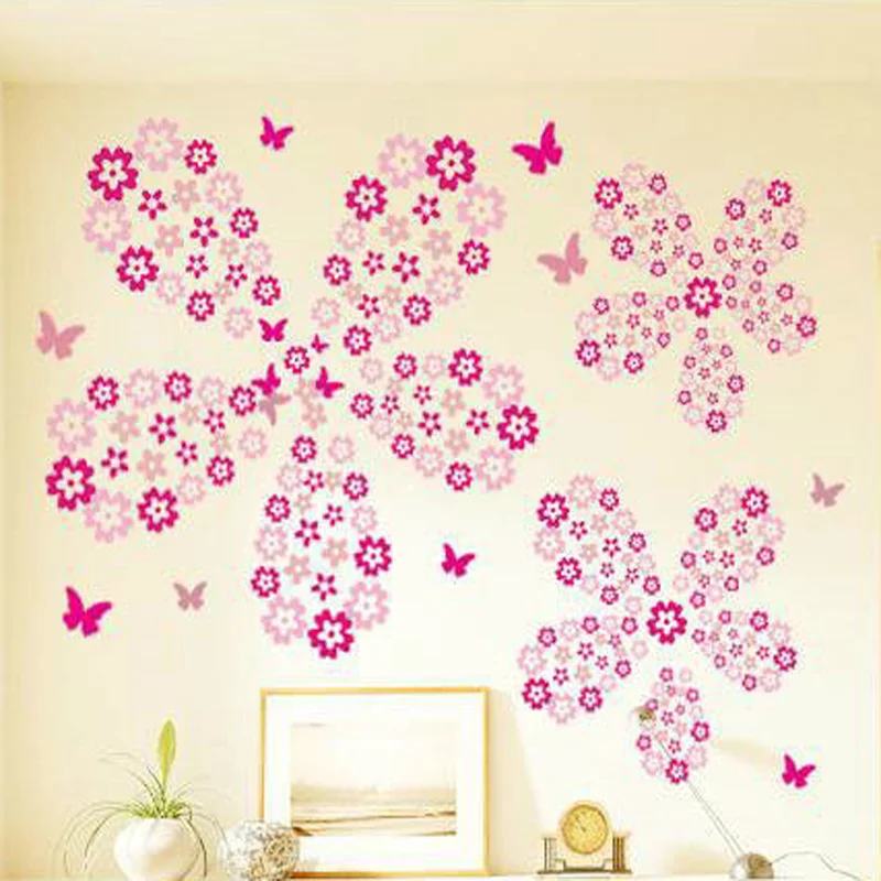 

108pcs flowers And 6pcs Butterfly Wall Stickers Living Room Bedroom Art Decals Home Decoration Furniture Stickers Baby Nursery