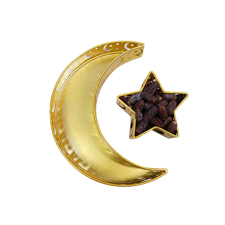 

New Muslim Eid Mubarak Eid Festival Products Eid Adha Dinner Plate Tray Wrought Iron Moon Star DIY Home Decoration