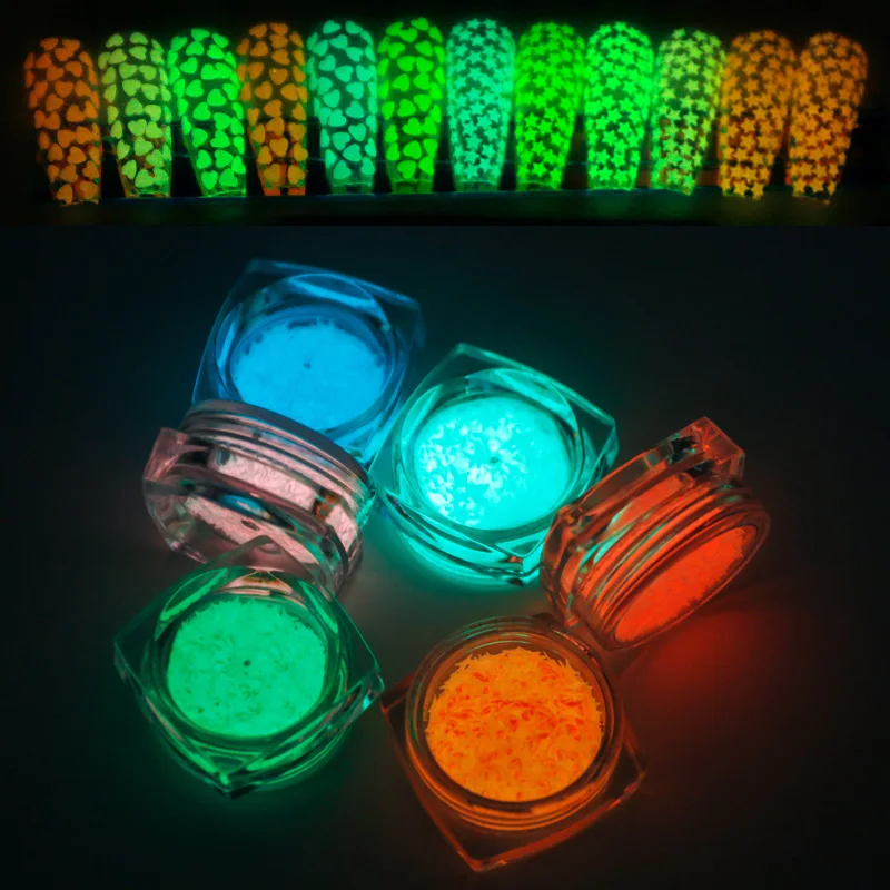 Блестки для ногтей со светящимися бабочками 6 шт. стикеры 3D на ногти Nail Art светится