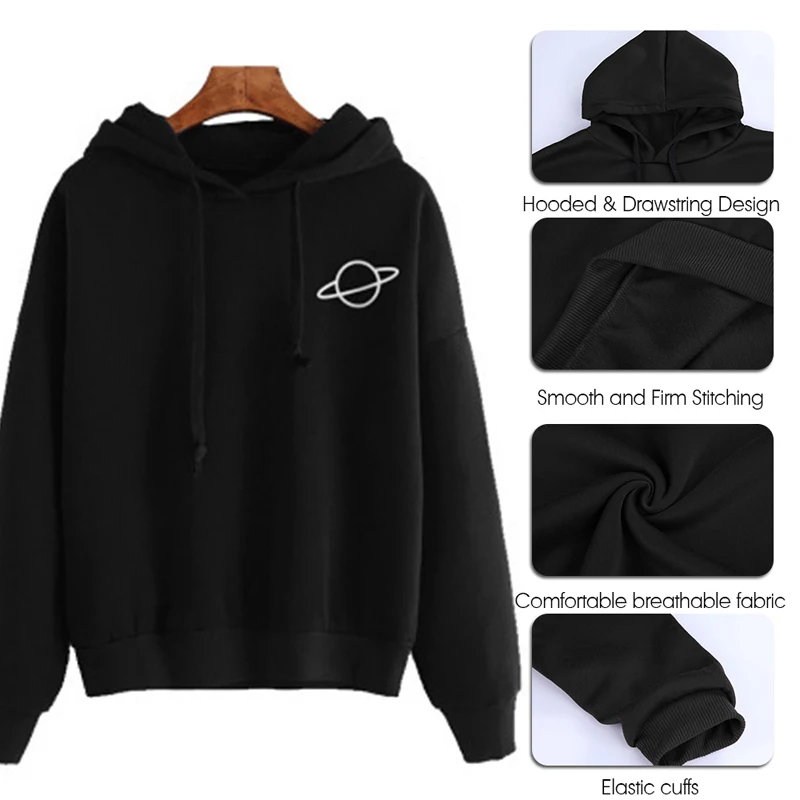 

ZOGAA Women Hoodies Casual Planet Print Solid Loose Drawstring Sweatshirt Long Sleeve Hooded 2021 Autumn Female Pullover
