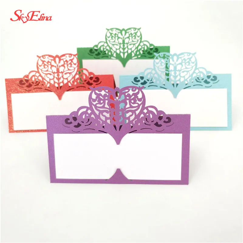 10/50/100pcs Pearlescent Heart Lace Name Place Cards Wedding Decoration Table Birthday Greeting Card Party Supplies 5zSH871 | Дом и сад
