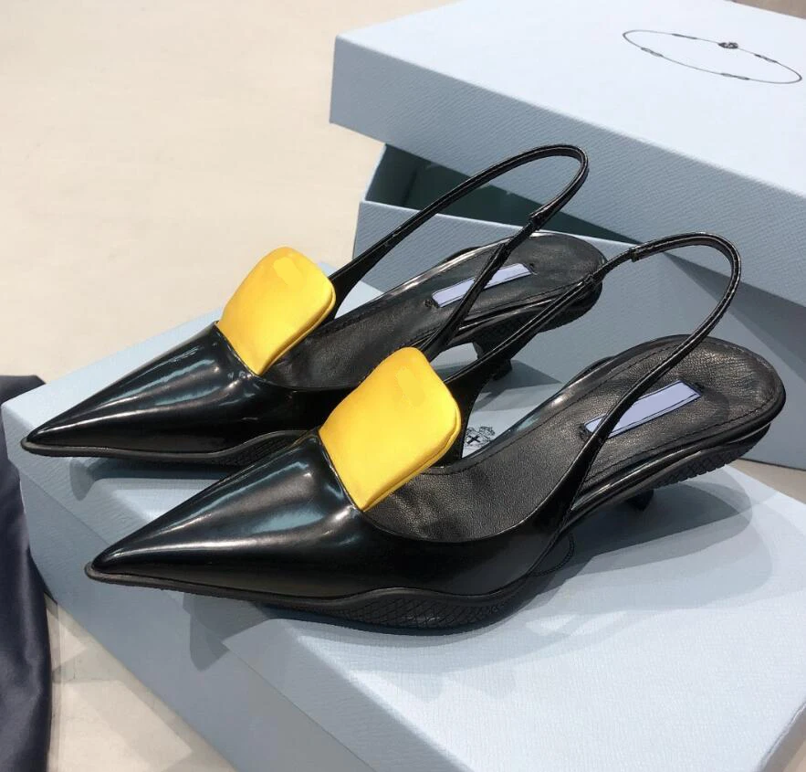 

Leather sandals women's spring 2021 new leather shallow mouth single shoes buckle rear empty pointed kitten heel shoes