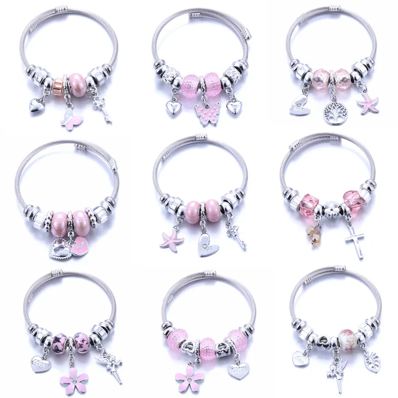 Новые розовые очаровательные браслеты Кристальные бусины из натурального камня