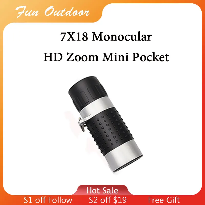 

Powerful 7X18 HD Zoom Mini Pocket Monocular Telescope High Power Low Light Night Vision Telescope for Outdoor Camping Hiking